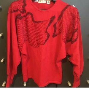 Vintage wool knit beaded red sweaters.long sleeve.